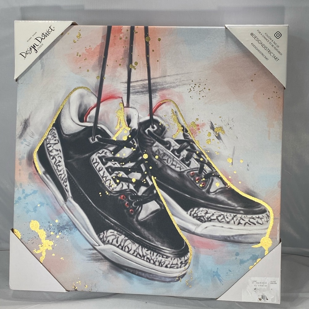 Jordan Retro 3 Cement Wall Art Canvas 14.5 x 14
